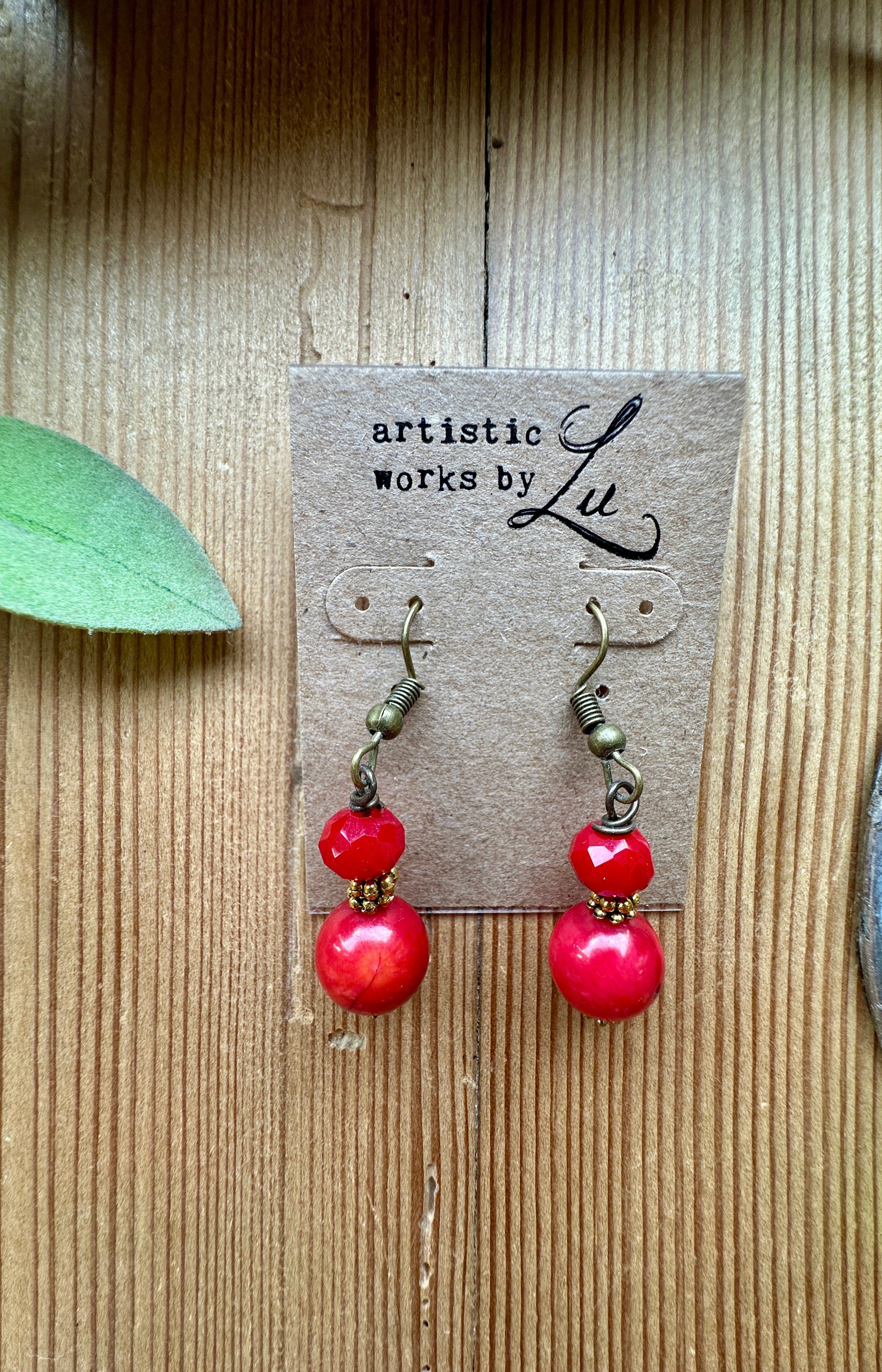 Red handmade beaded earrings