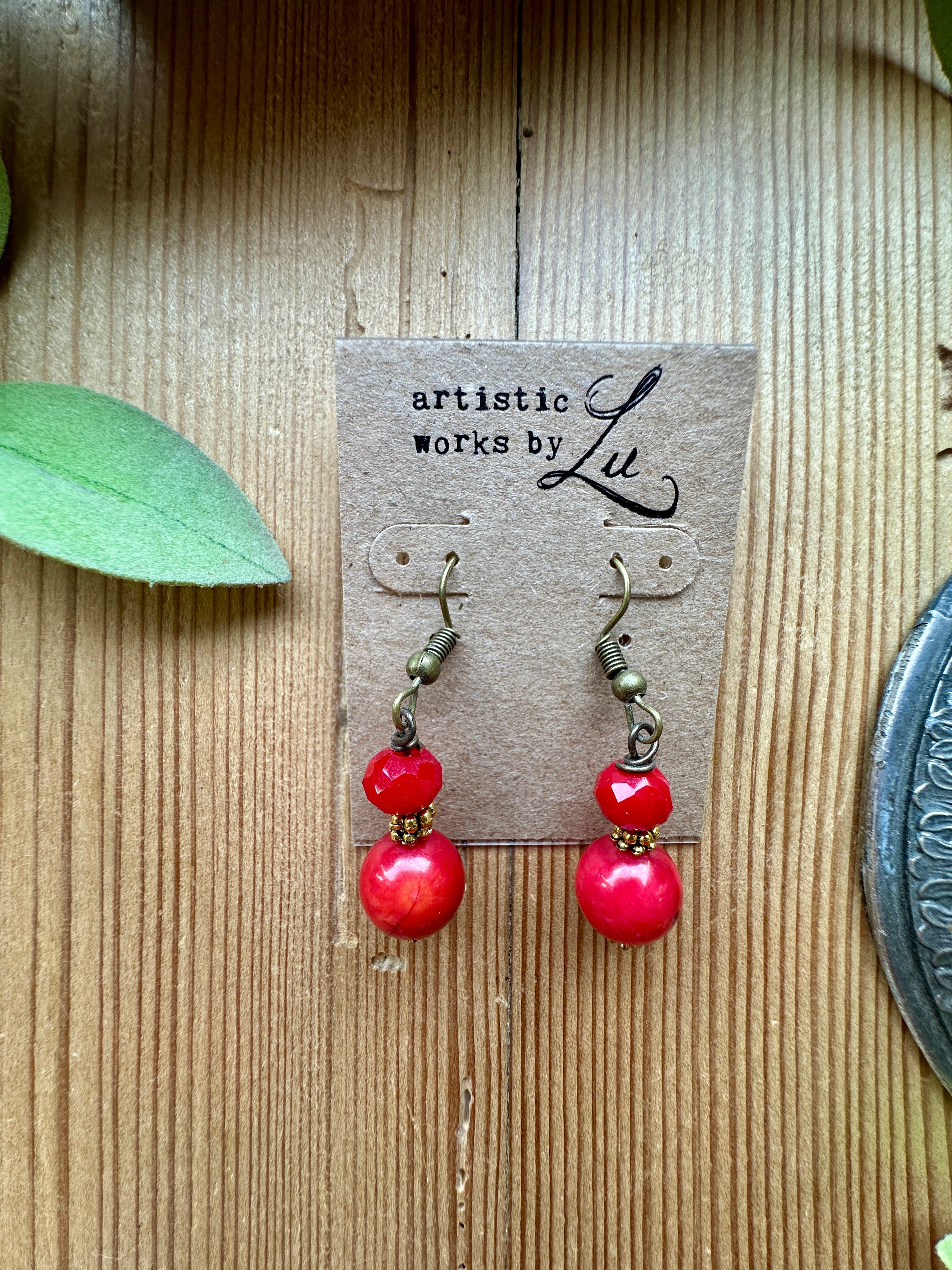 Red handmade beaded earrings