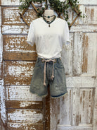 denim shorts with raw hemline