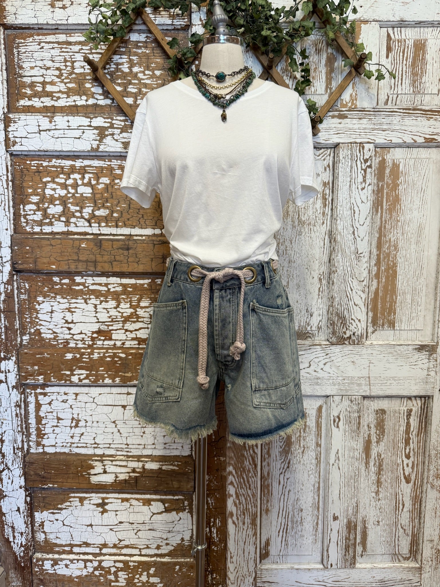 denim shorts with raw hemline