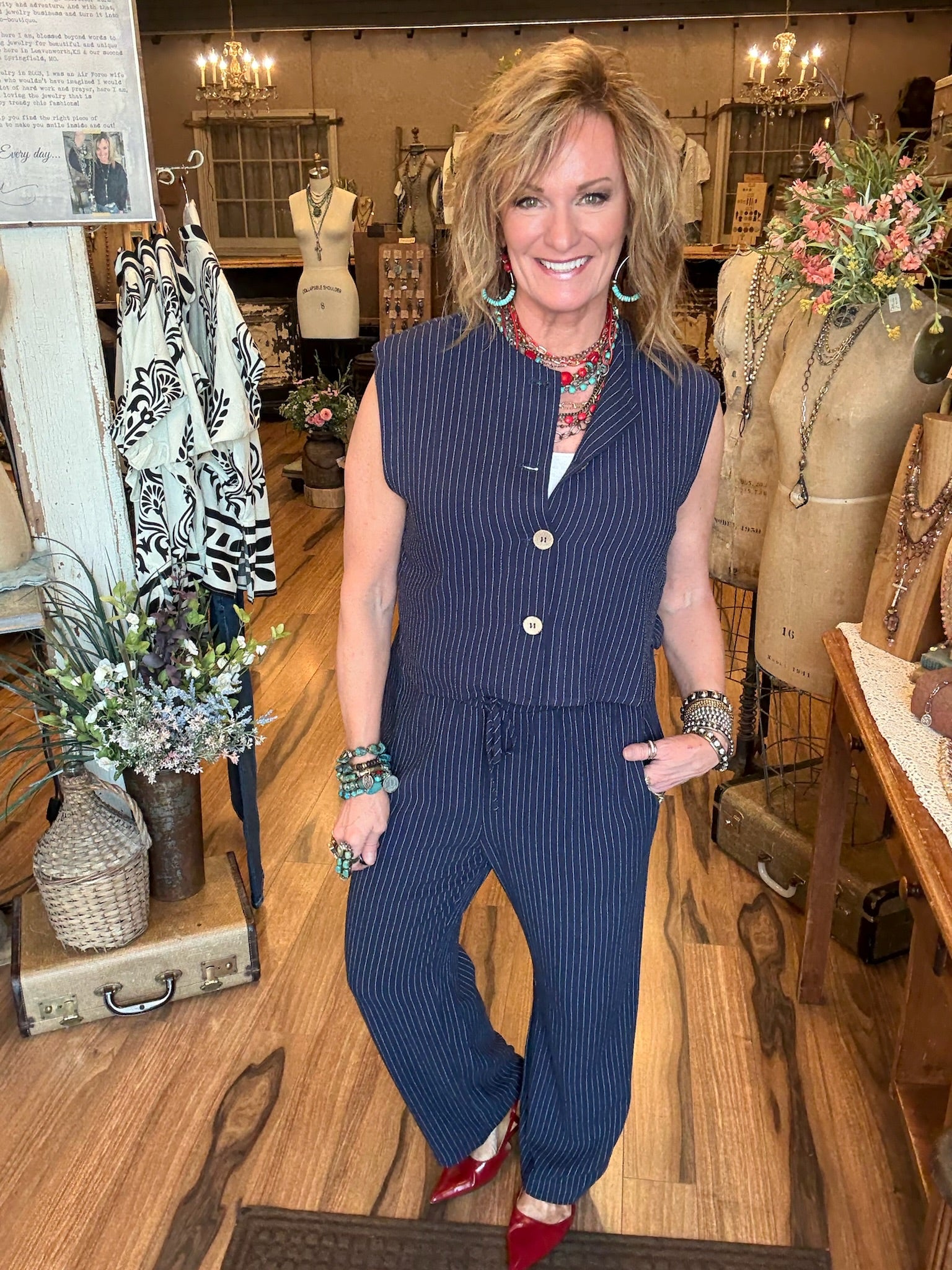 Navy pinstripe vest set