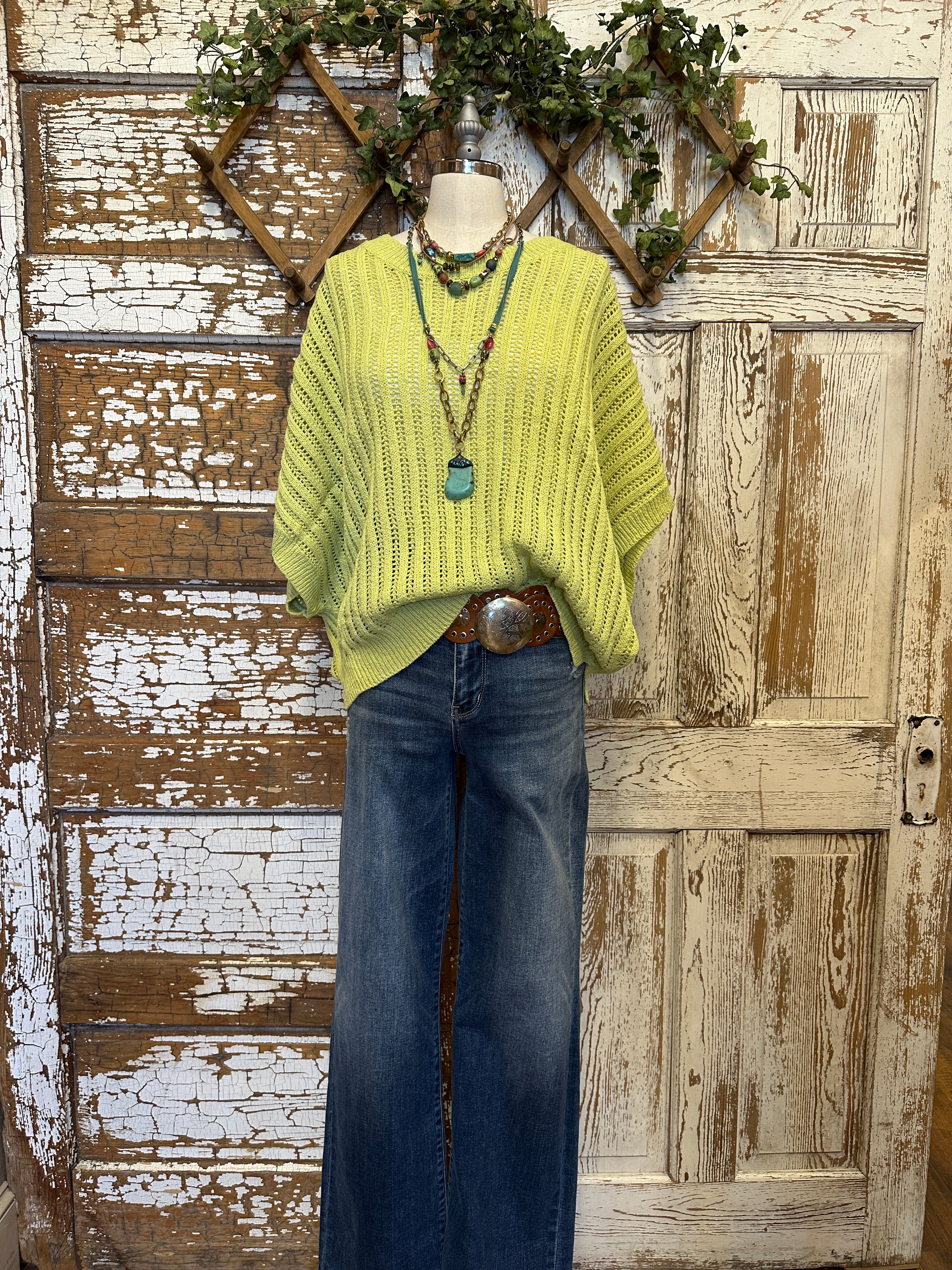 Lime open knit sweater