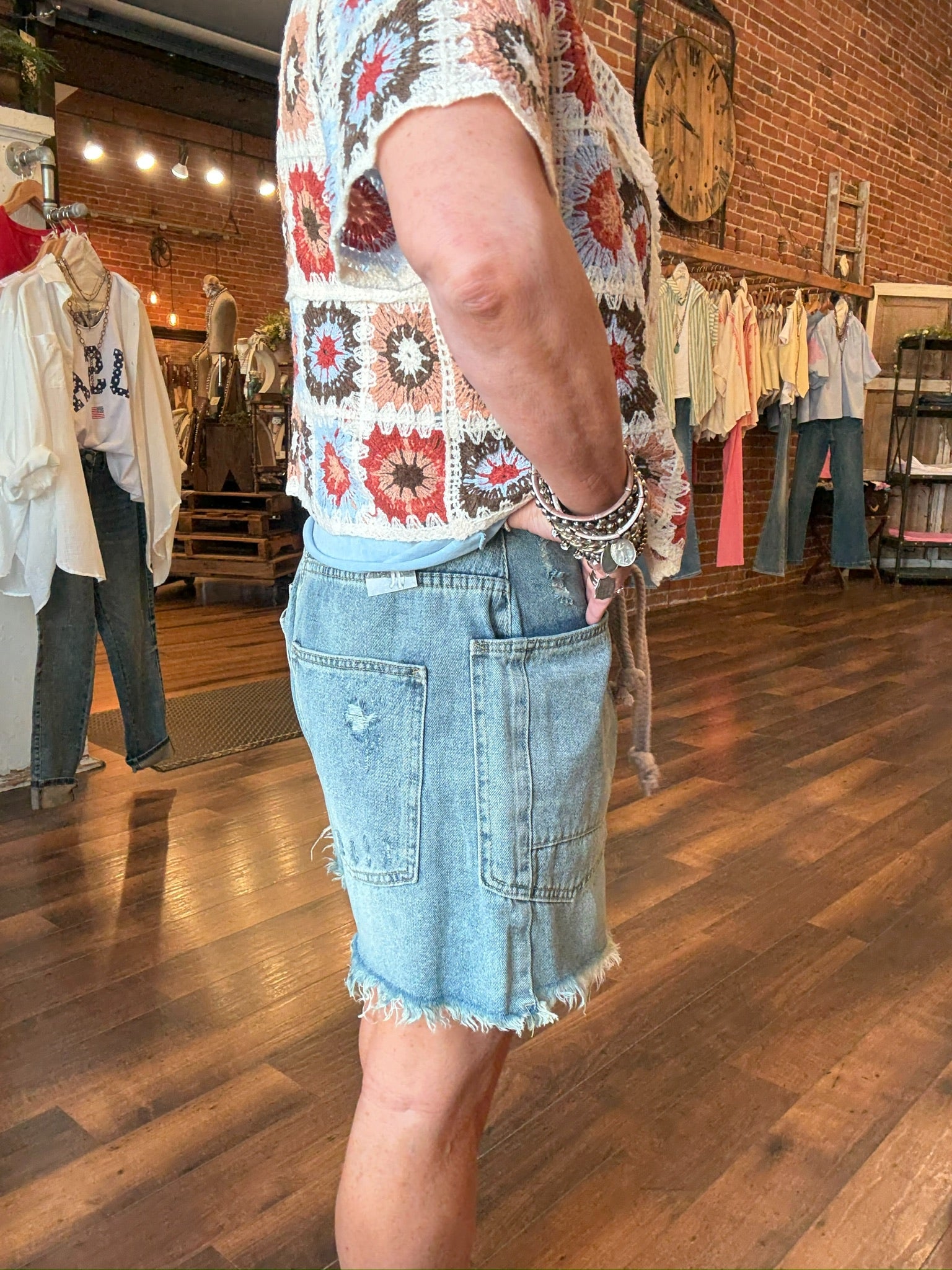 denim shorts with raw hemline