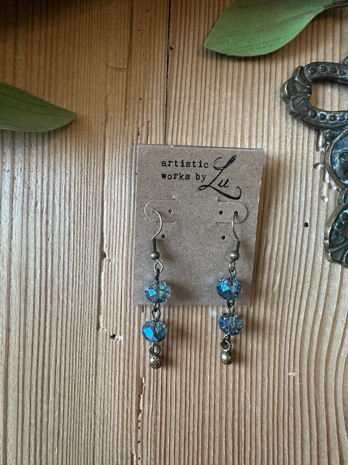 Blue crystal bead dangle earrings