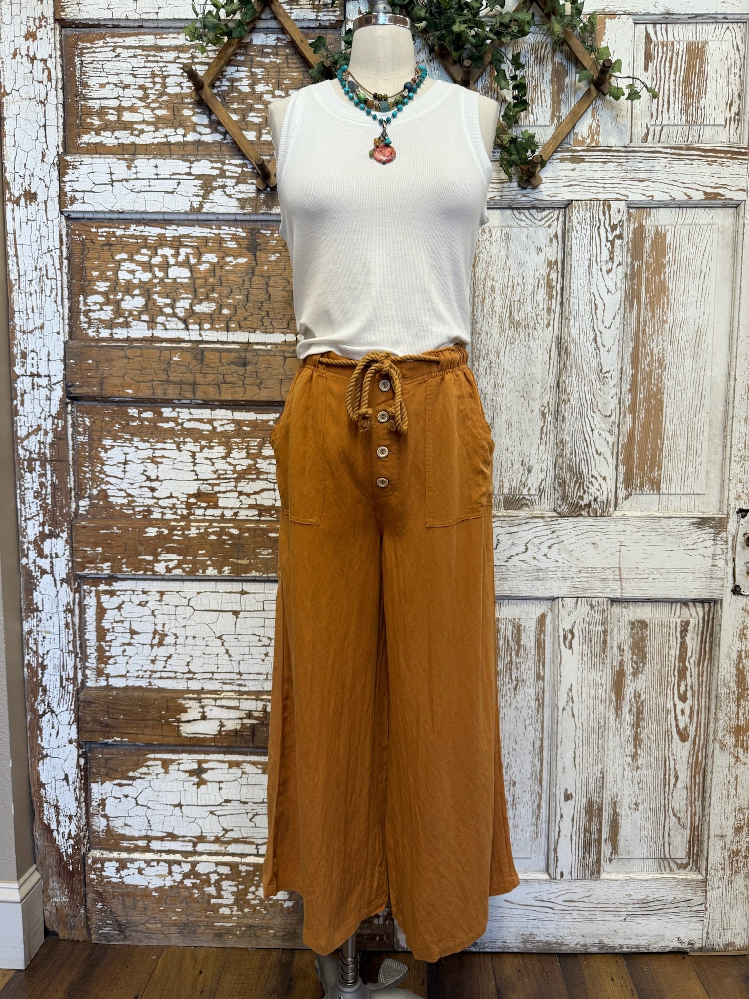 Button wide leg flowy pants
