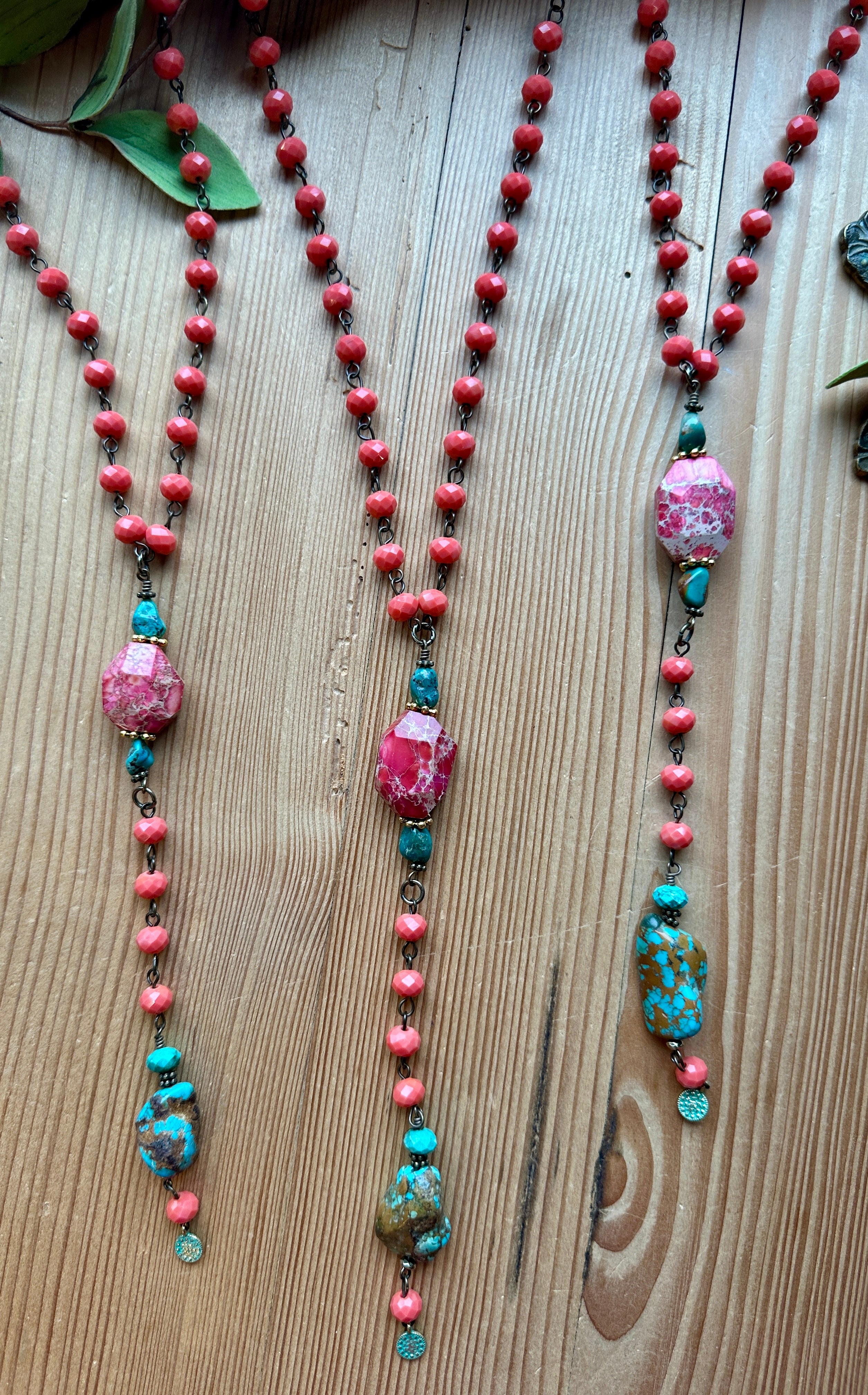 Pink and turquoise long necklace