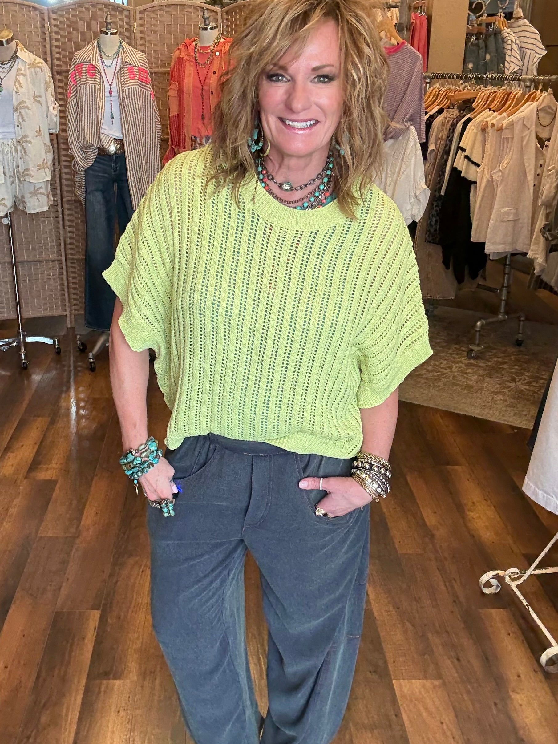 Lime open knit sweater