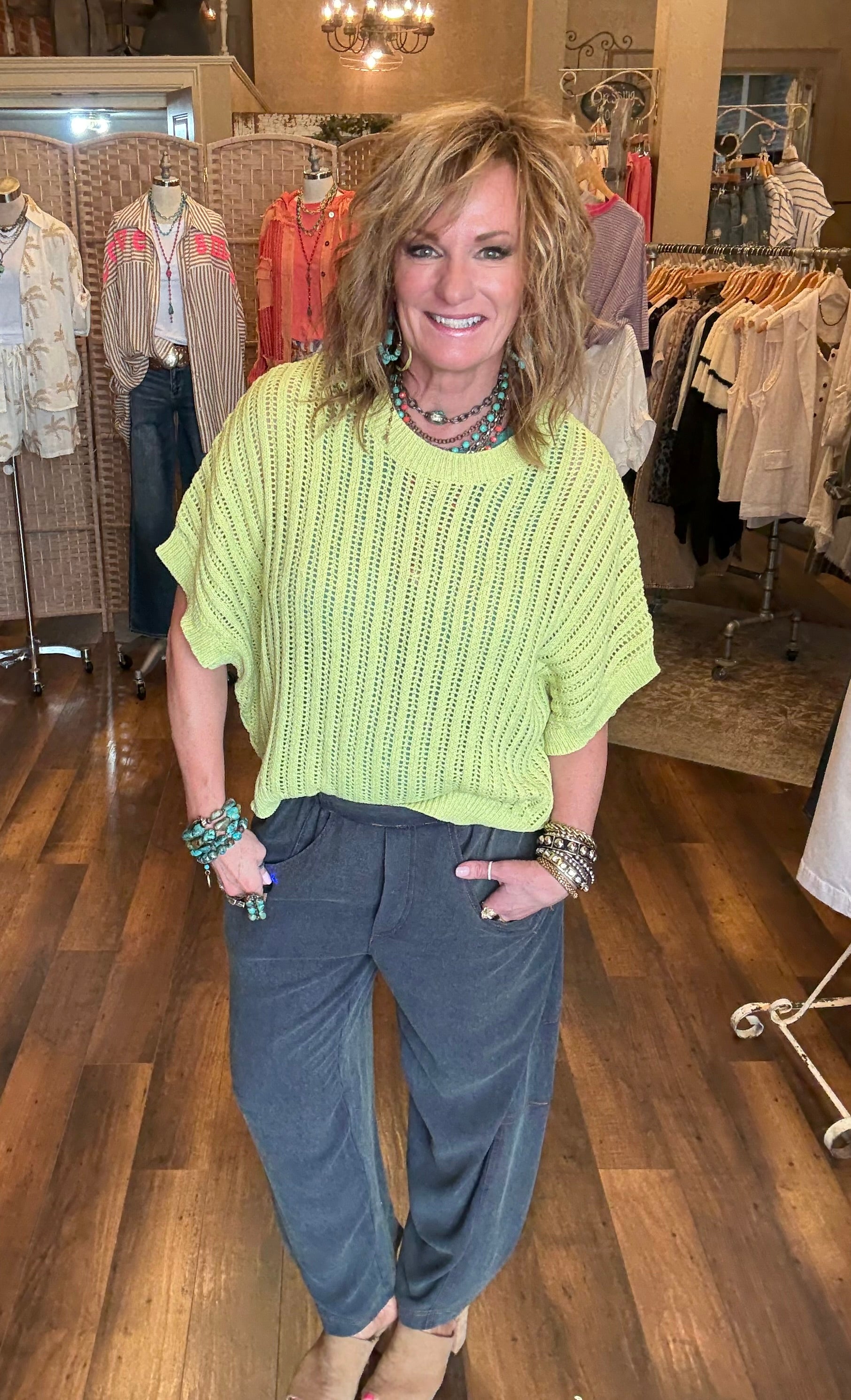 Lime open knit sweater