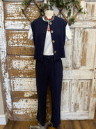 Navy pinstripe pant set