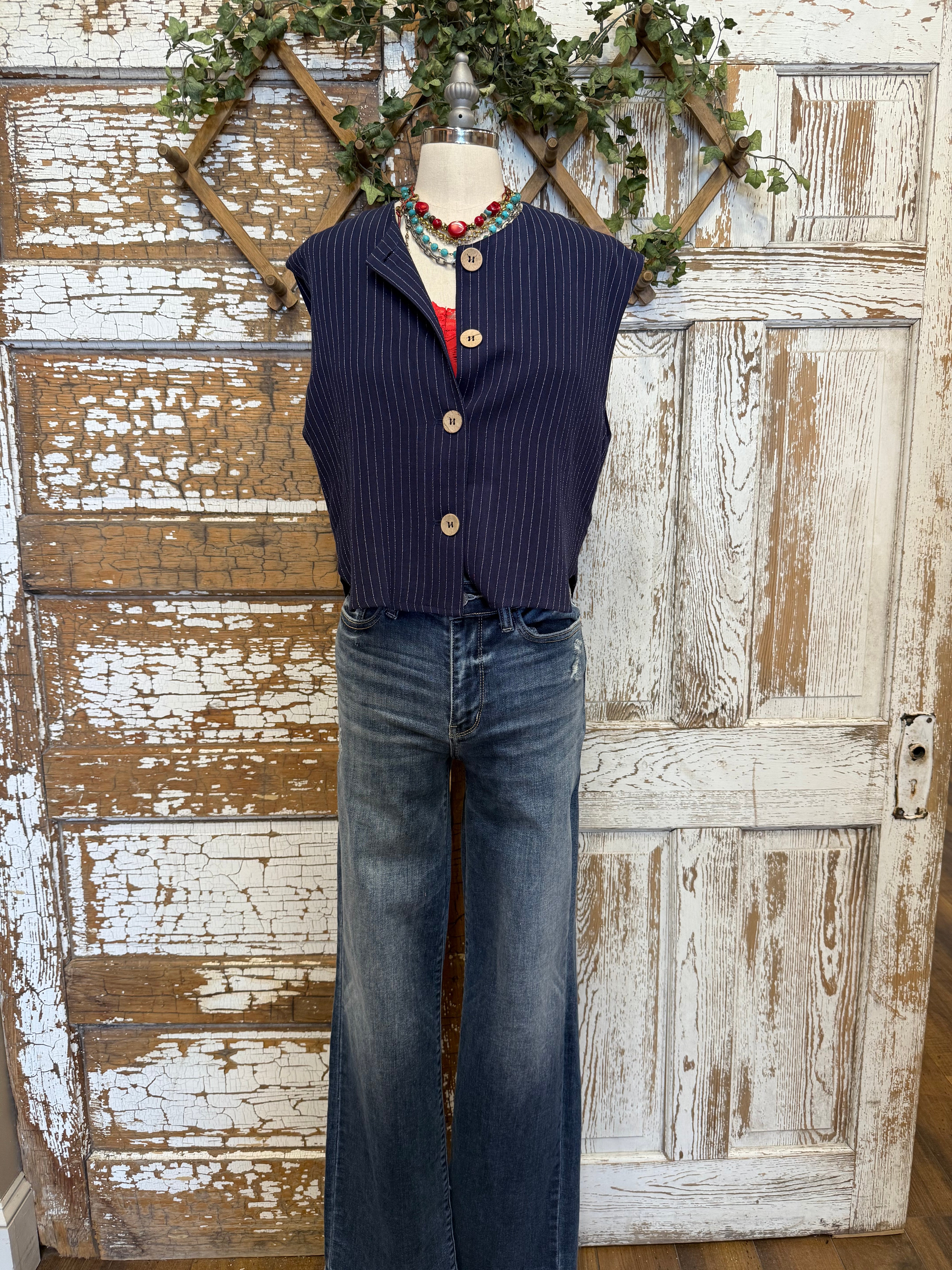 Navy pinstripe vest set