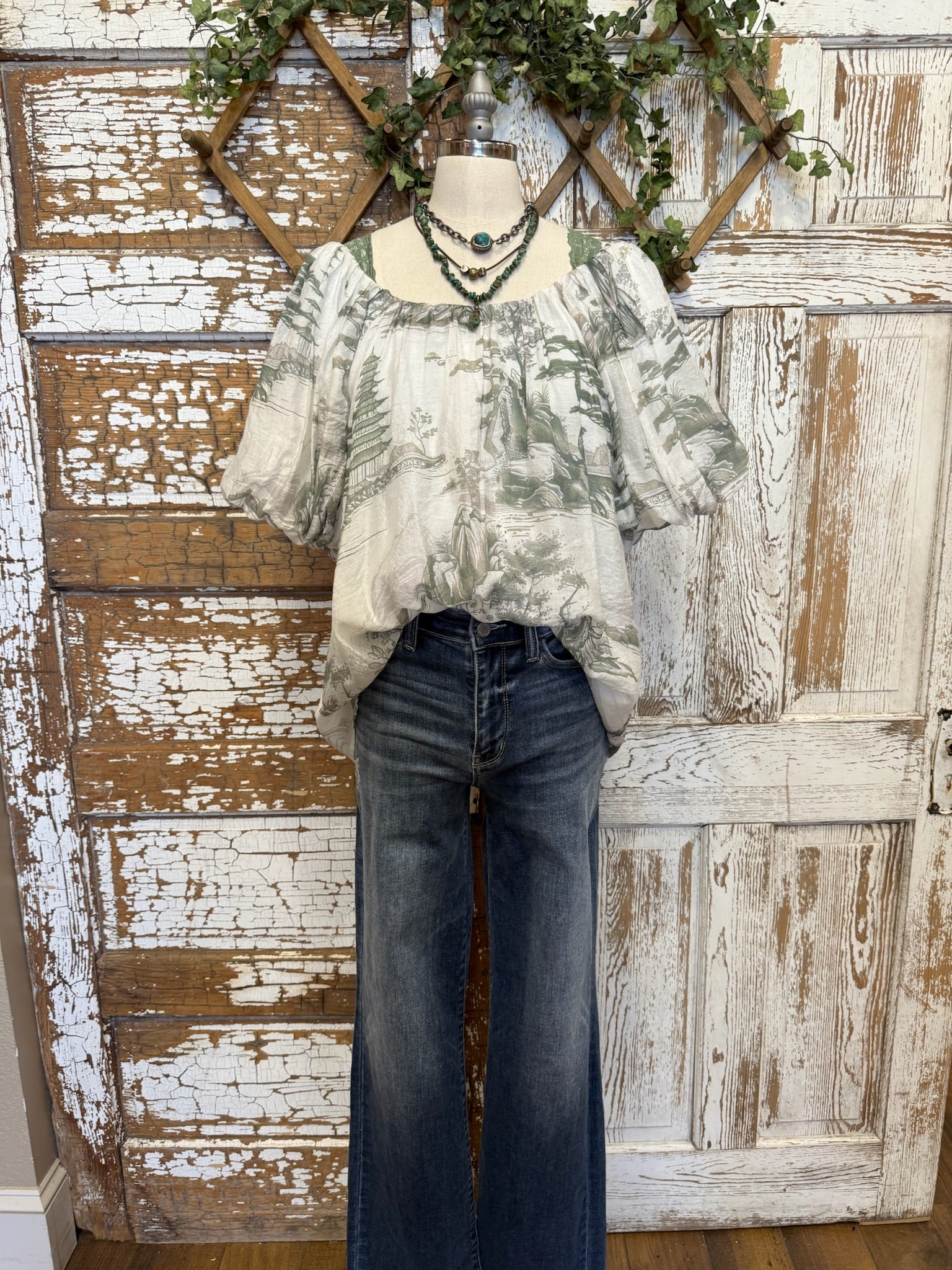 Boho olive green women's blouse