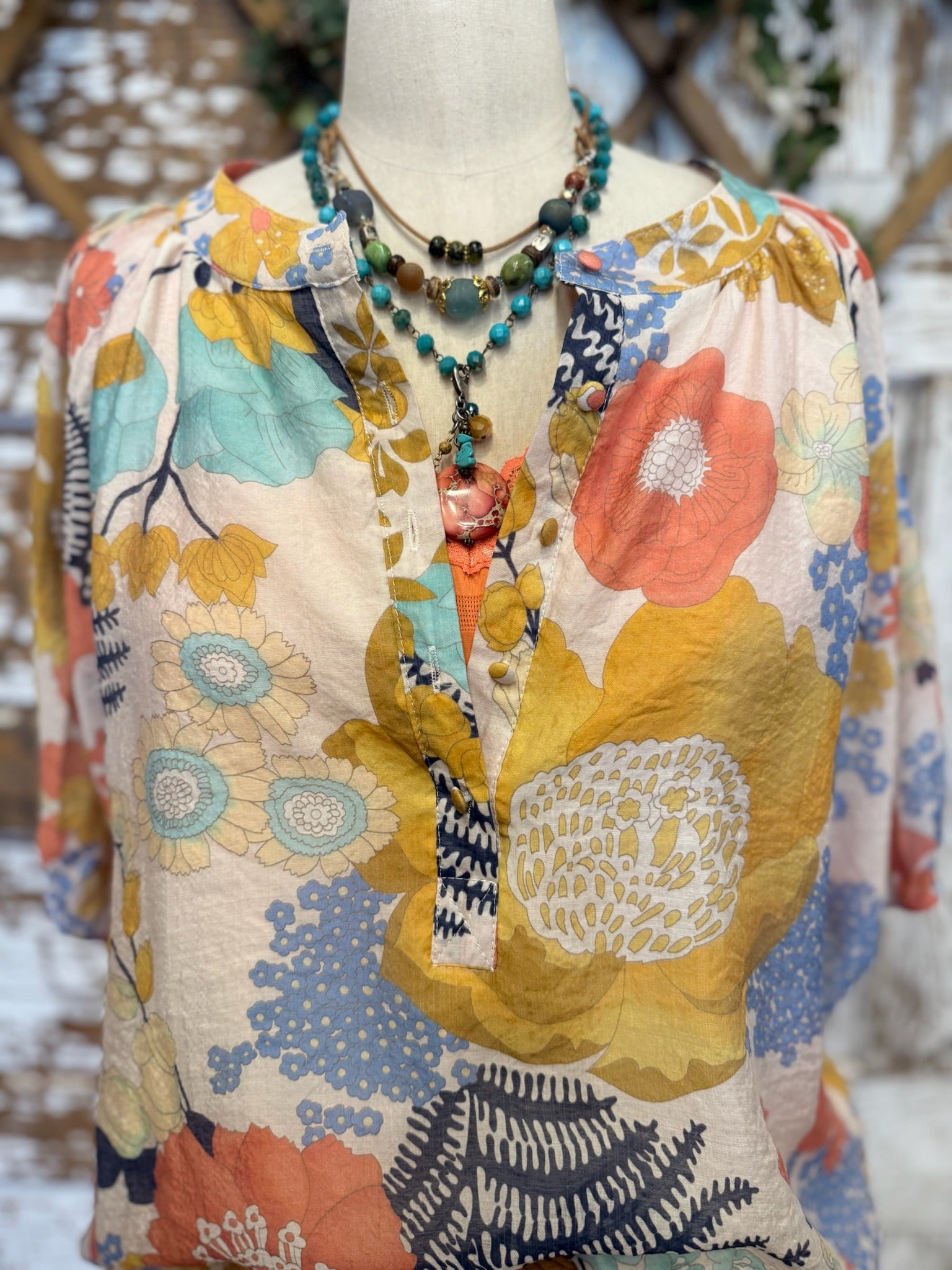 boho flower top with buttons