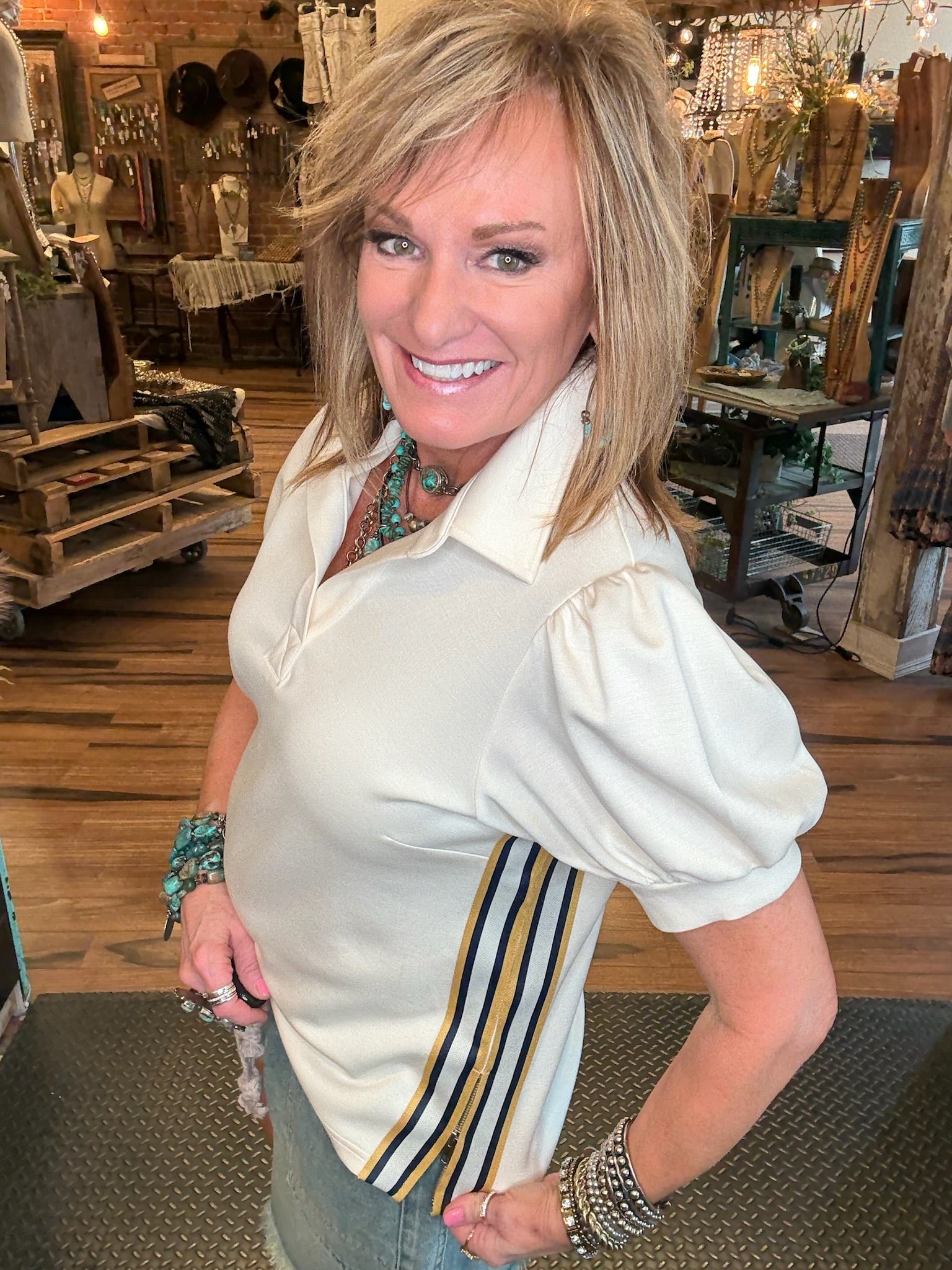 Stripe zipper top for women
