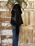 Mannequin wearing a Midnight Black Mesh Utiltiy Shacket with handmade jewelry in Springfield, Mo boutique