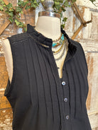 Mannequin wearing a Black Eyelet & Ruffle Tank: Small - XL with handmade jewelry in Springfield, Mo boutique