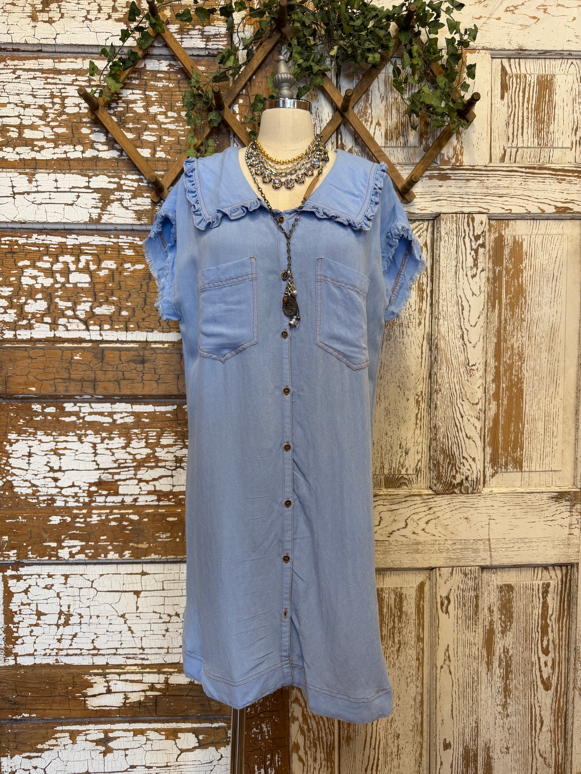 Light Blue Peter Pan Collar Button Front Dress Small:4/6 Light Blue Peter Pan Collar Button Front Dress Small:4/6