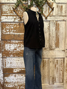 Mannequin wearing a Black Eyelet & Ruffle Tank: Small - XL with handmade jewelry in Springfield, Mo boutique