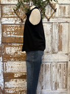 Mannequin wearing a Black Eyelet & Ruffle Tank: Small - XL with handmade jewelry in Springfield, Mo boutique