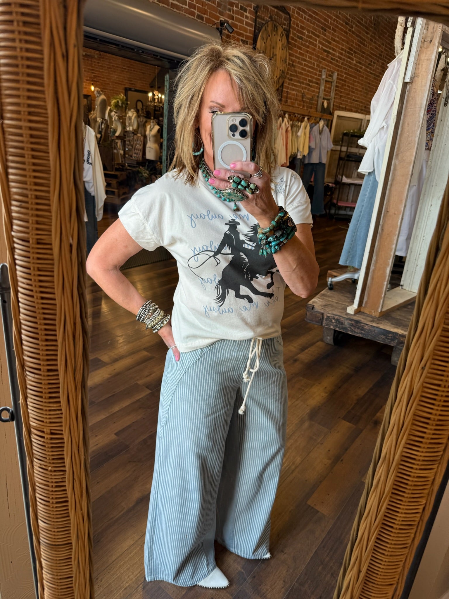Stripe wide leg elastic waist pants