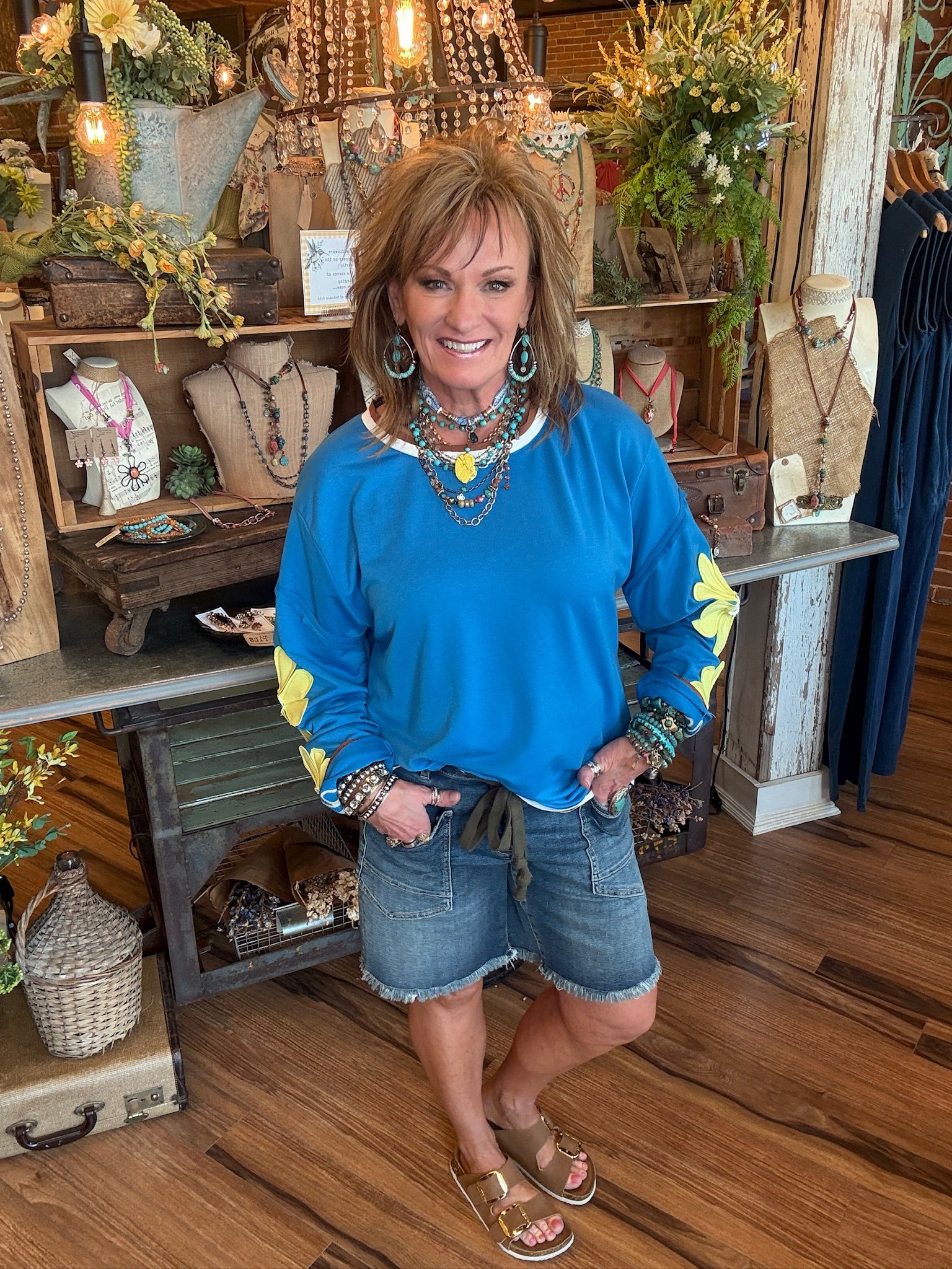 Blue Daisy Patch Pullover Top: Small - XL – Artistic Works By Lu