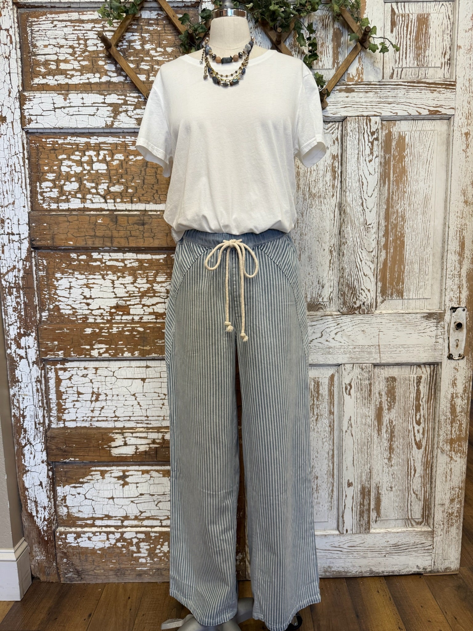 Stripe wide leg elastic waist pants