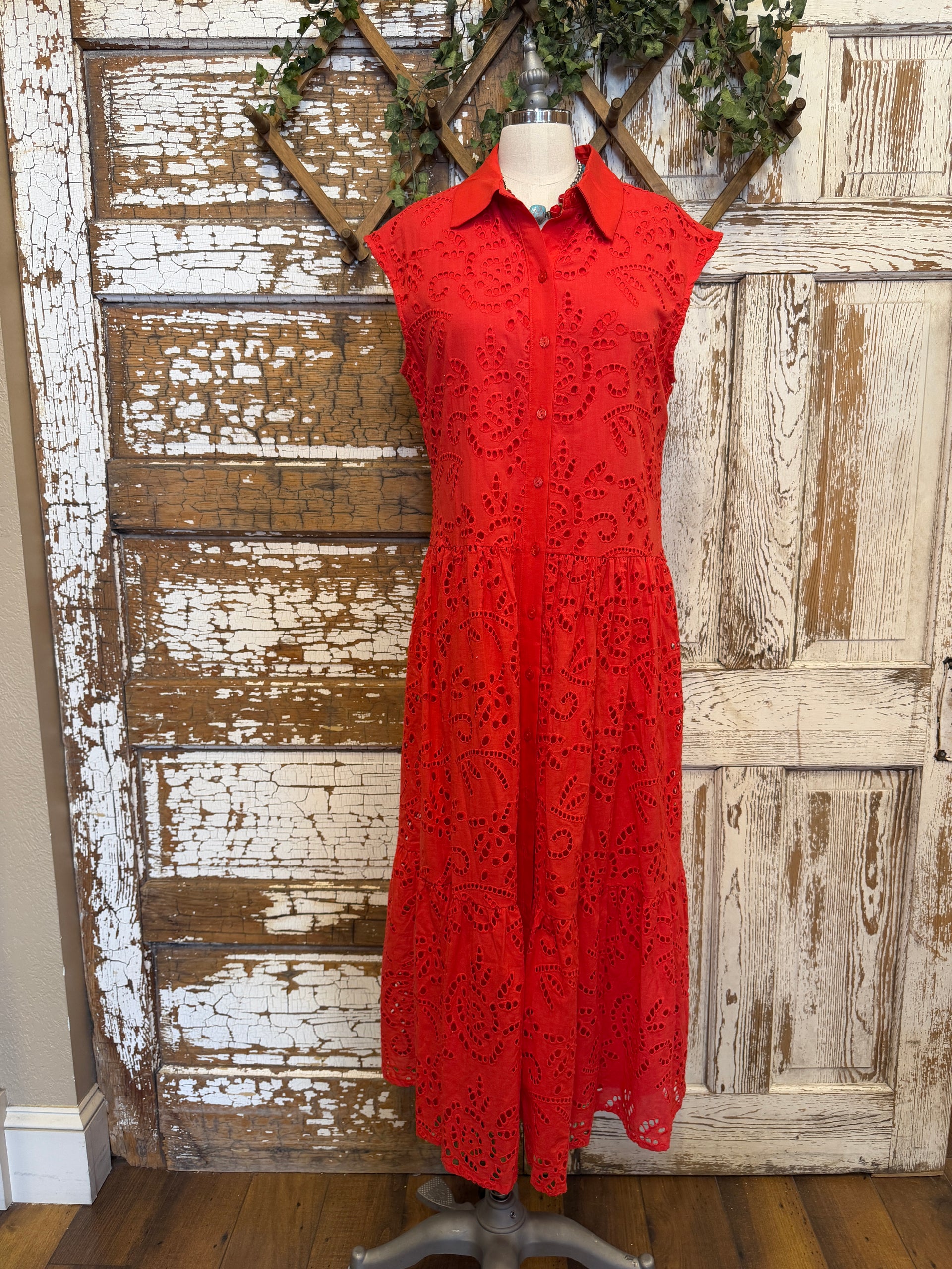 red eyelet dress Poppy Red Eyelet Dress/Duster Small:4/6