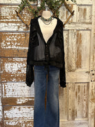 Mannequin wearing a Midnight Black Mesh Utiltiy Shacket with handmade jewelry in Springfield, Mo boutique