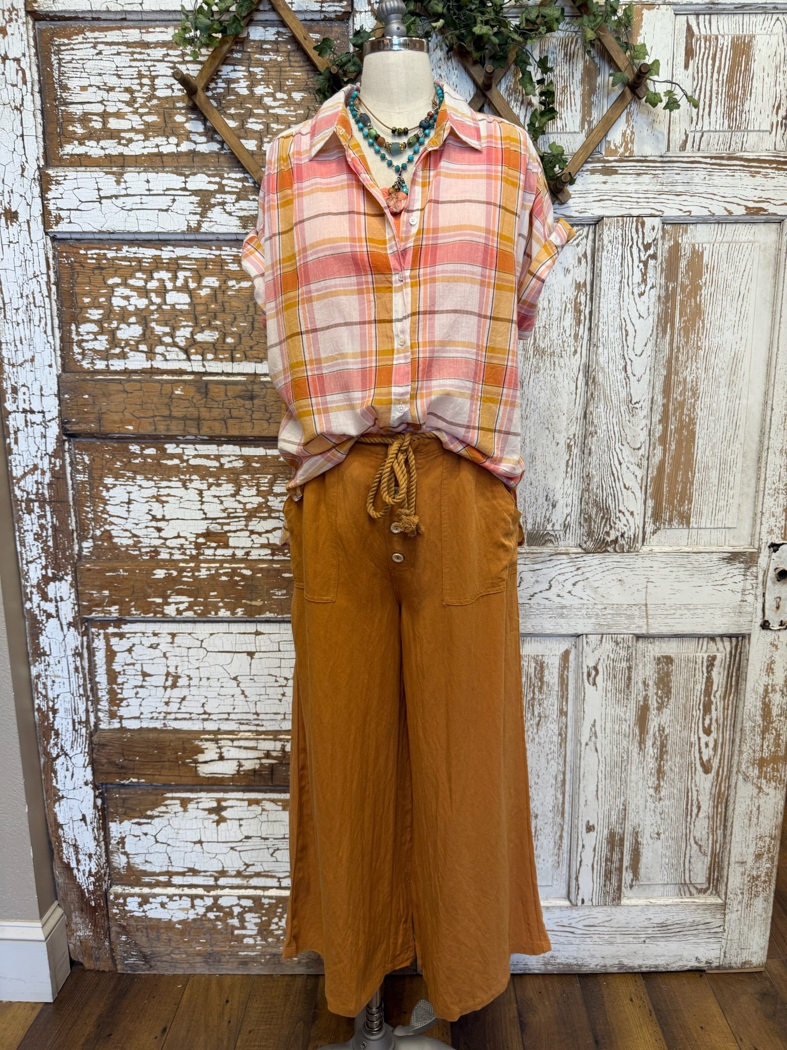 Button wide leg flowy pants
