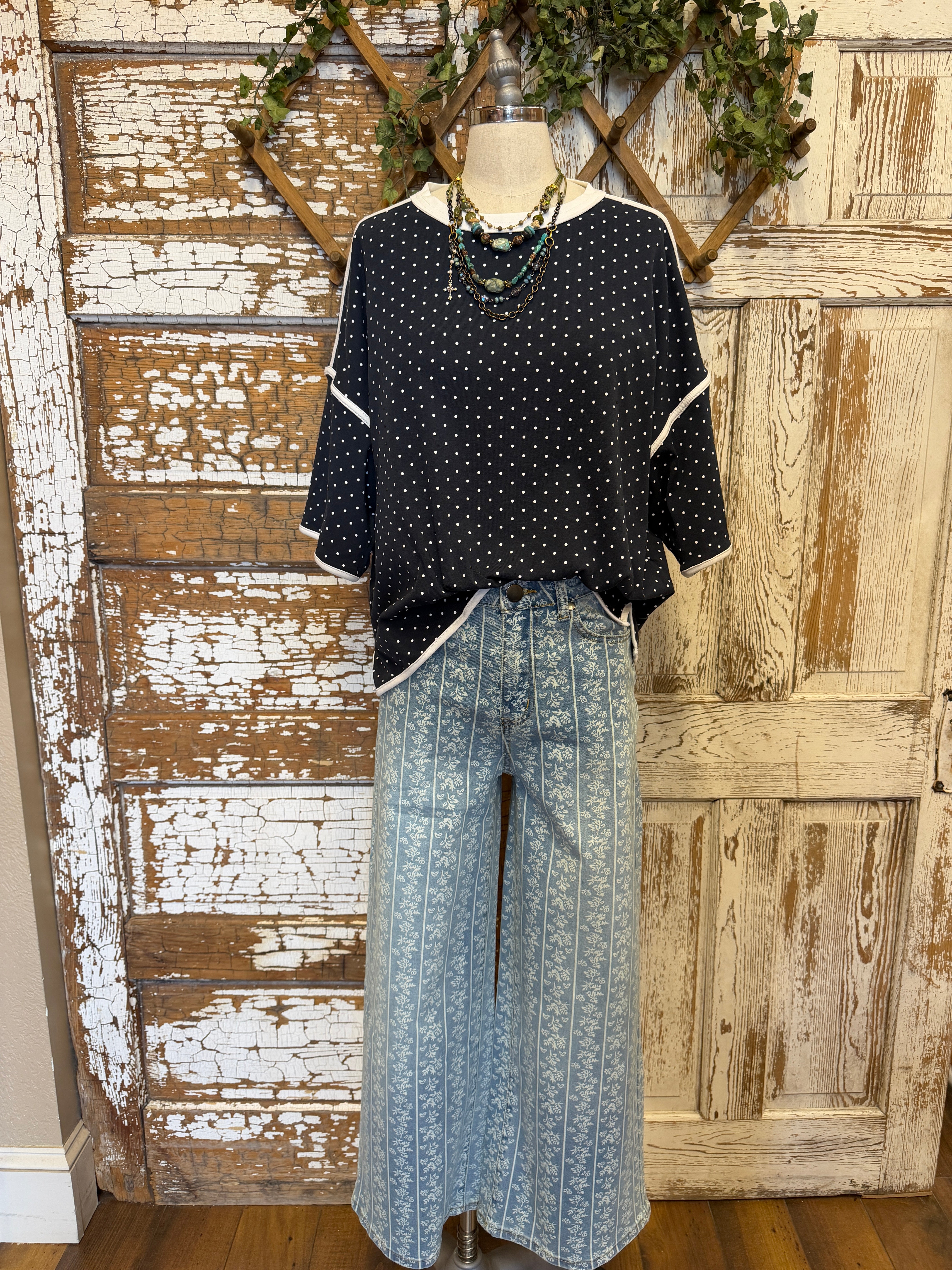 Navy Polka Dot Contrast Trim Top – Artistic Works By Lu
