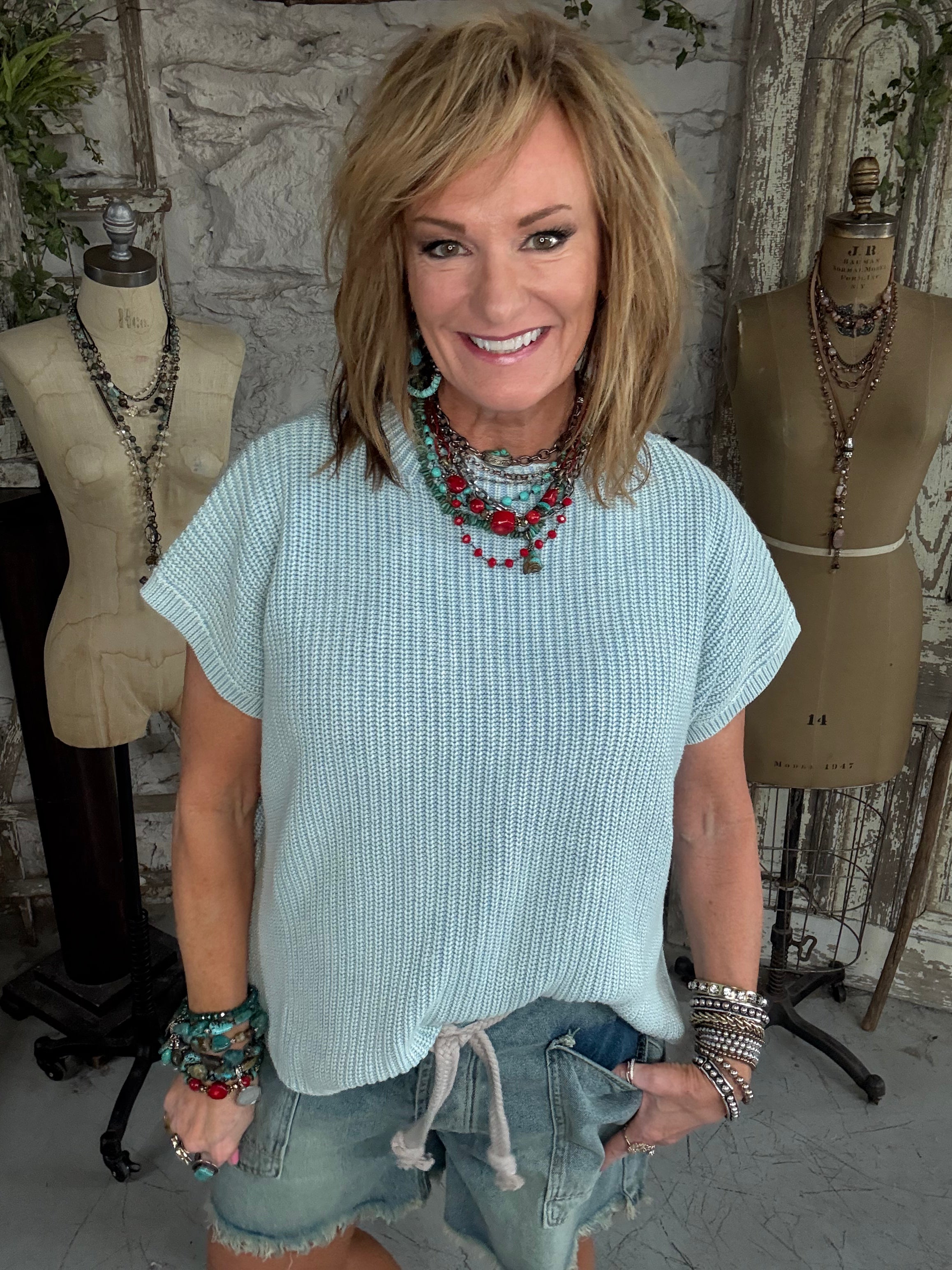 ocean blue knit women's top