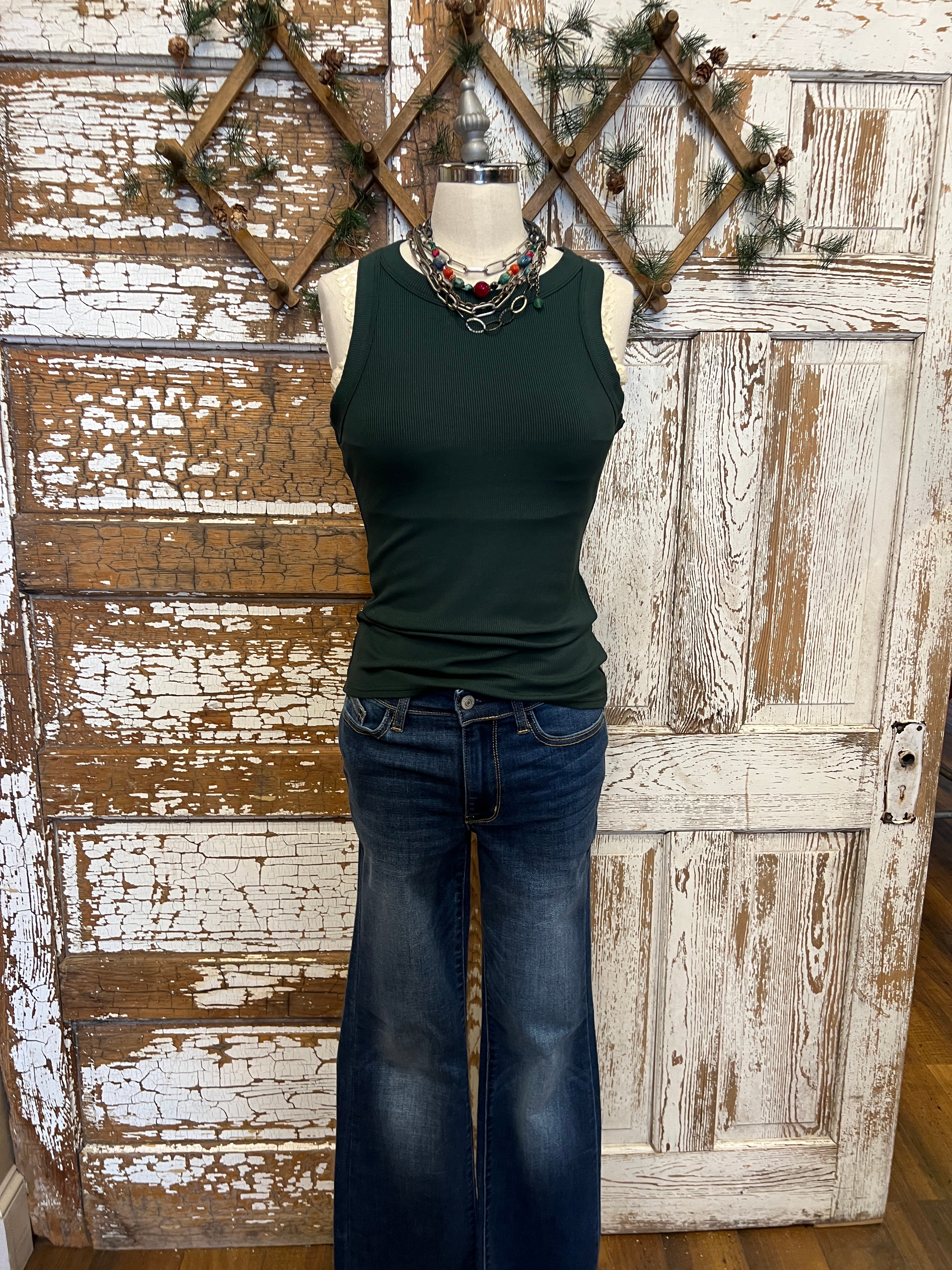 Pine Green Ribbed Tank: Small - 2X – Artistic Works By Lu