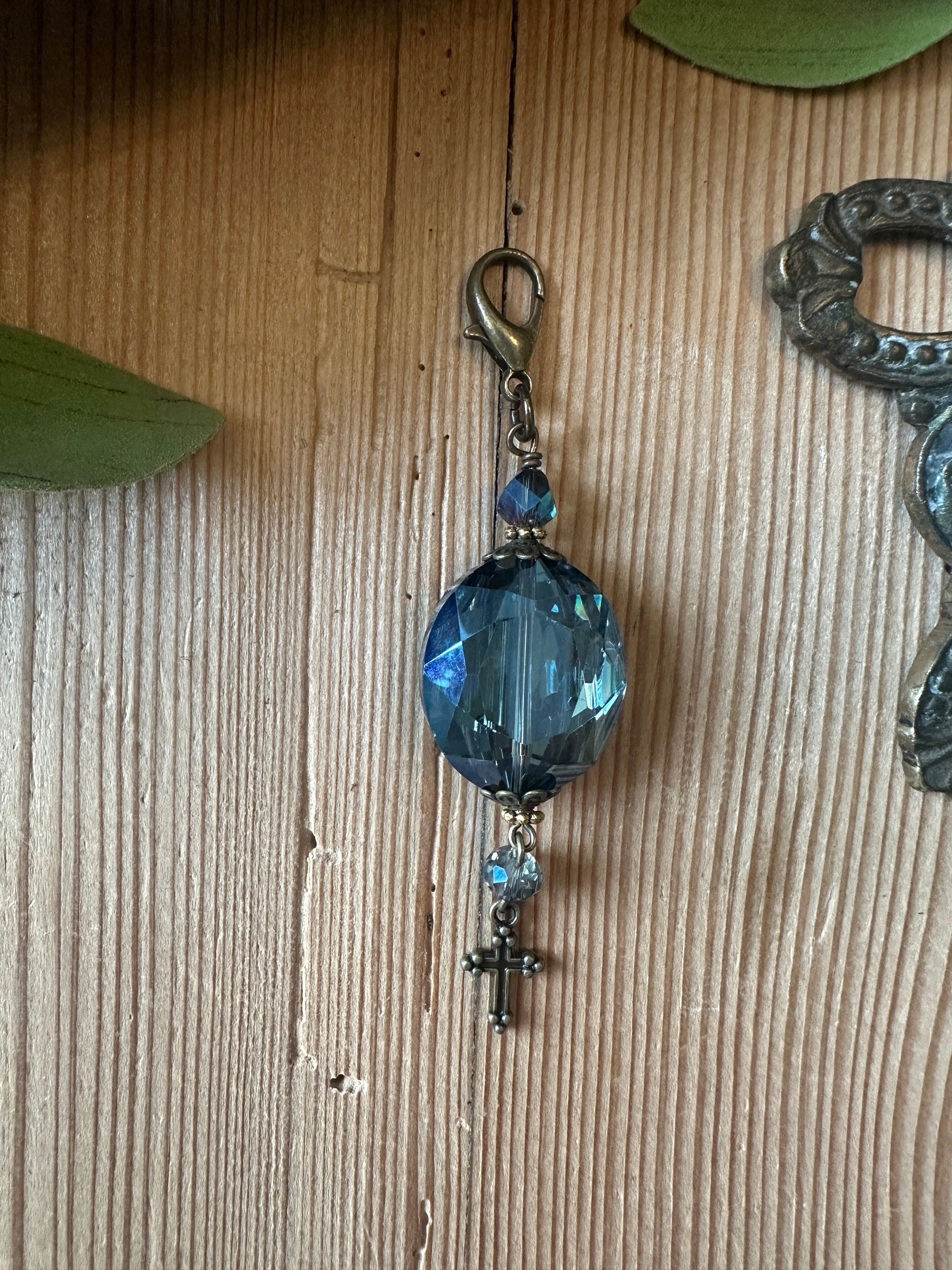 Faceted crystal pendant charm with cross charm dangle