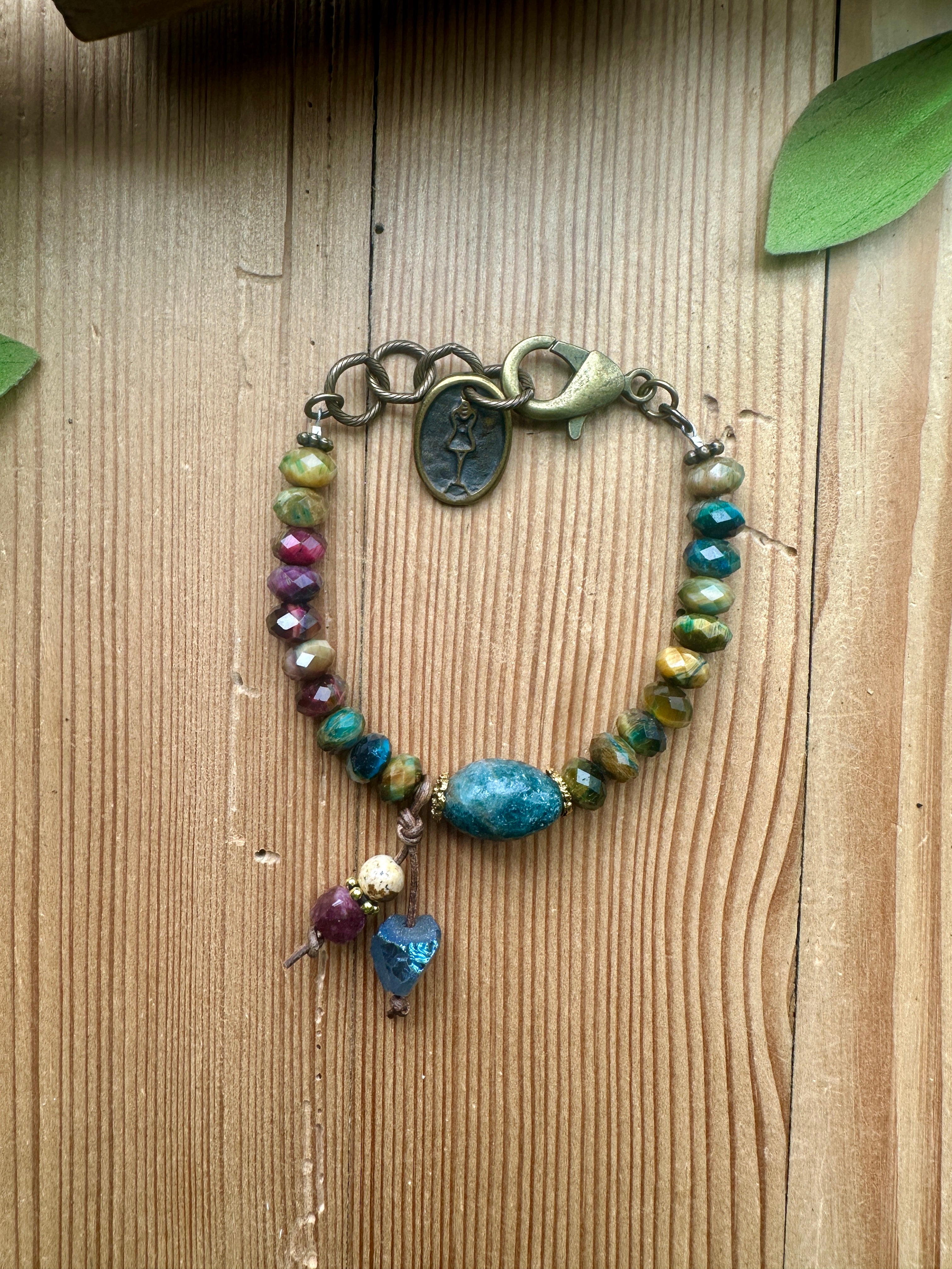 Harvest Heart Drift Bracelet - multicolor beaded bracelet with turquoise stone and heart charm