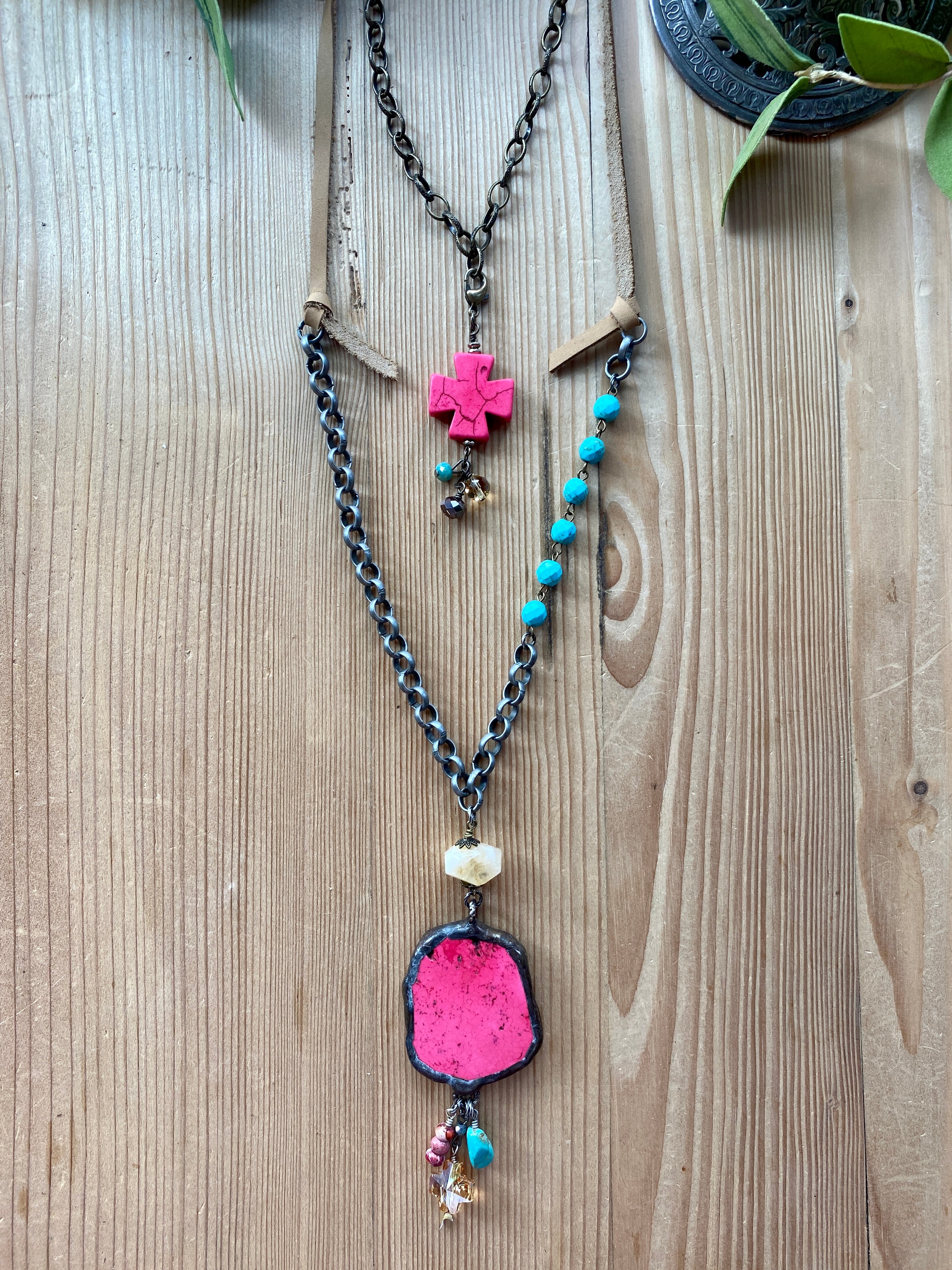 Fuchsia Cross Pendant