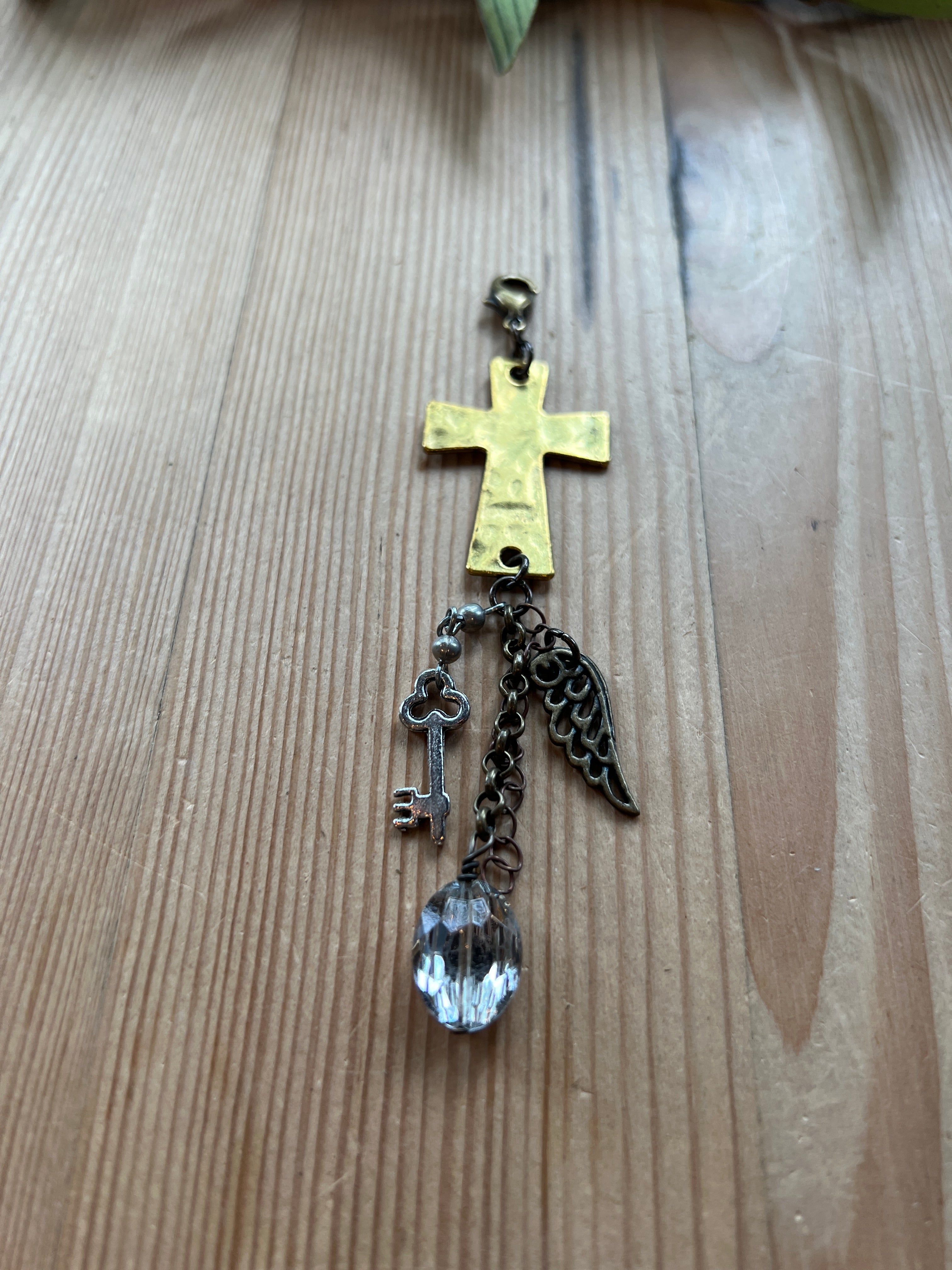Gold Cross with Chain Fringe Pendant