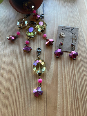 Fuchsia Crystal Cross Earrings